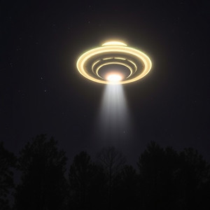 Glowing Ufo In The Night Sky Above Trees Thumb